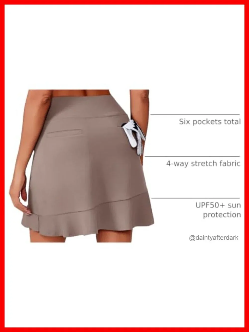 Golf Skort with 6 Pockets UPF 50+ 4-Way Stretch High Rise Ruffle Hem